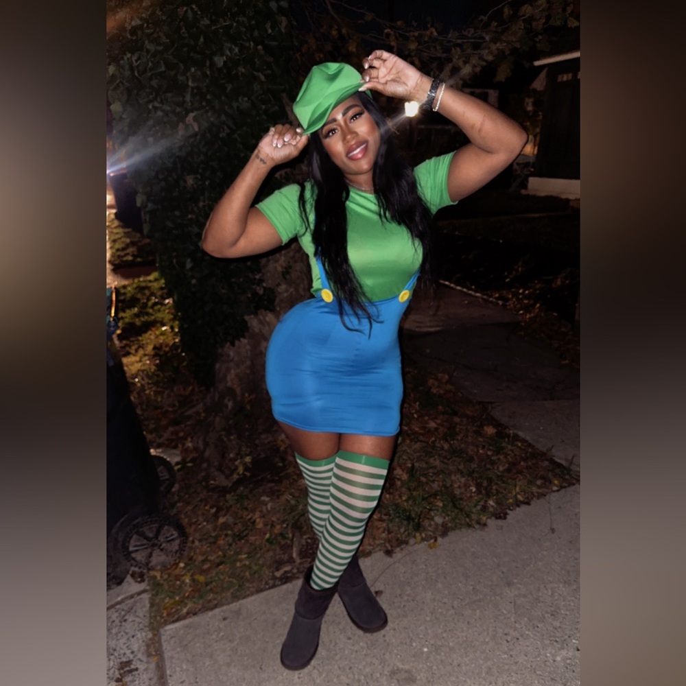 Luigi Green and Blue Costume Dress with Striped Socks with size 9 uggs